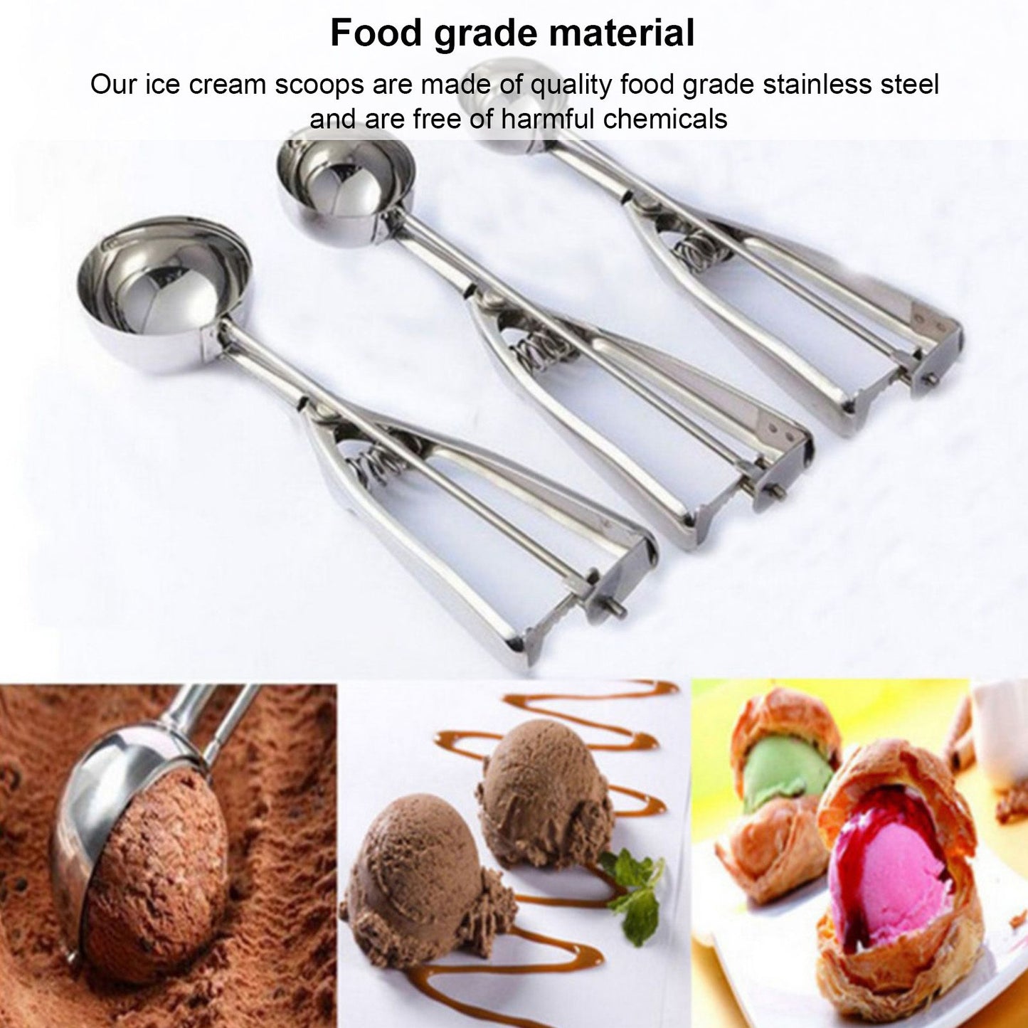 Stainless Steel Ice Cream Scoop Manual Ice Cream Ball Digger Scoop Kitchen Accessories 6cm/2.4in - view 2