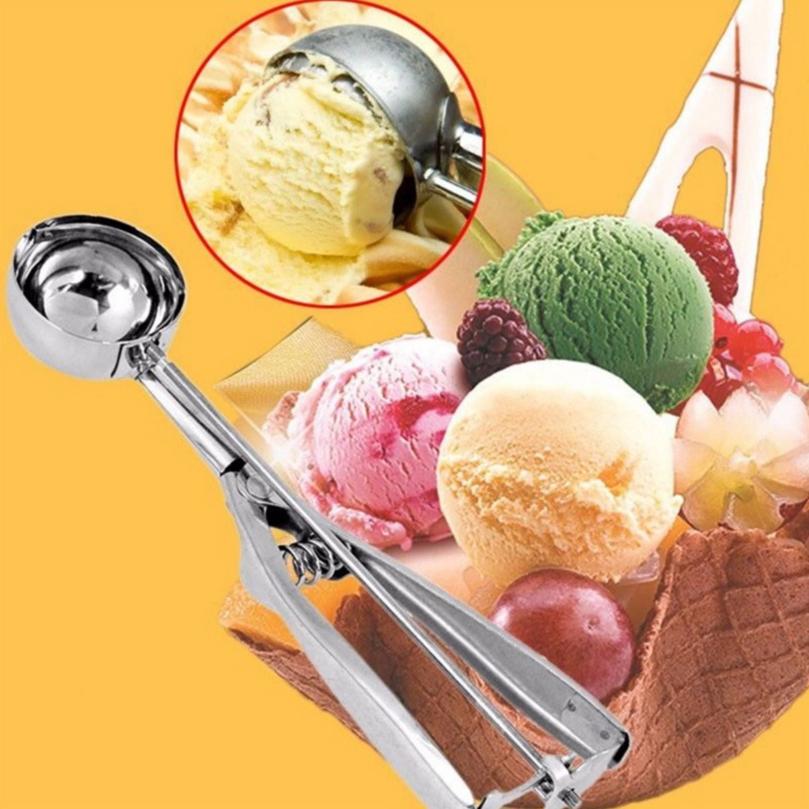 Stainless Steel Ice Cream Scoop Manual Ice Cream Ball Digger Scoop Kitchen Accessories 6cm/2.4in - view 5