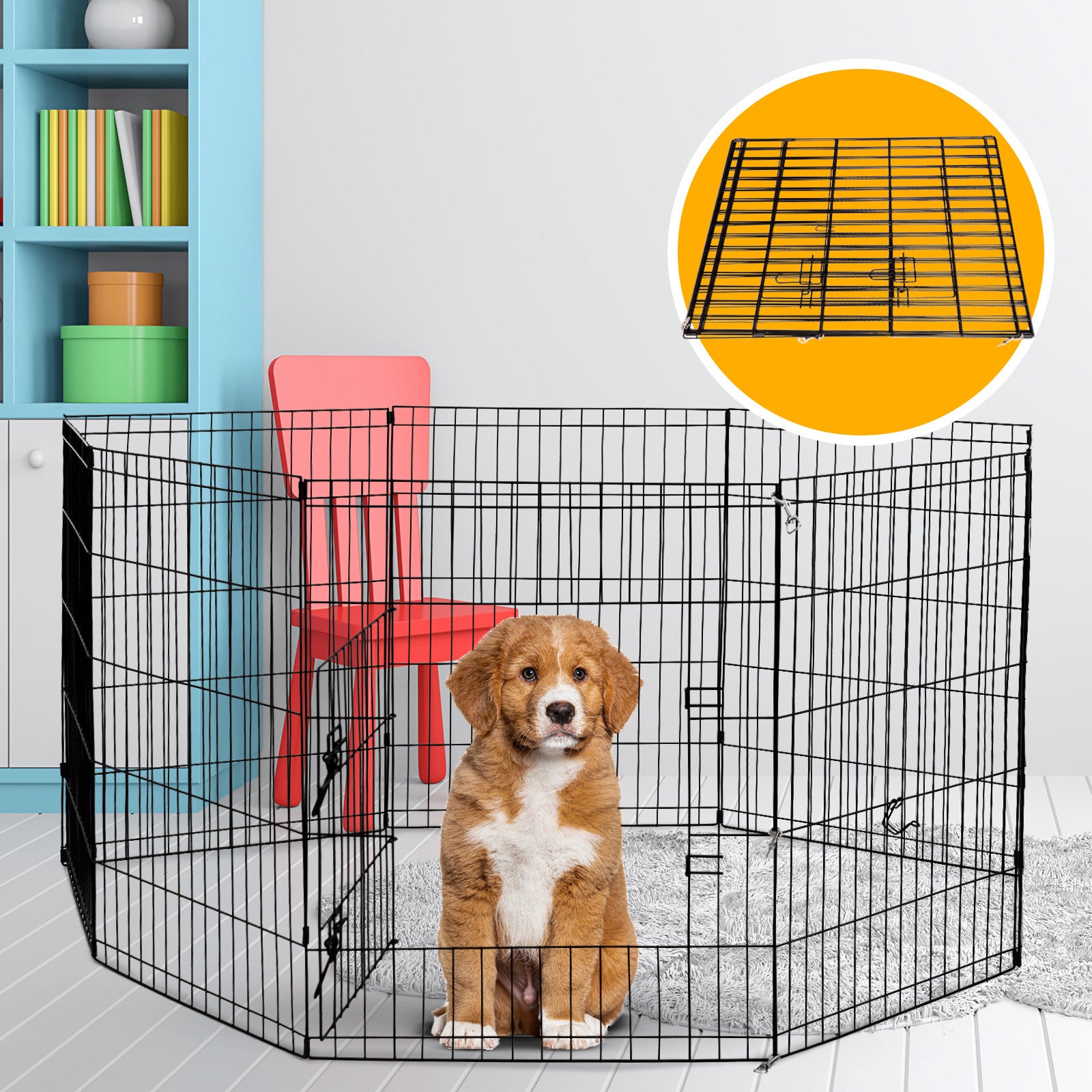 4Paws 8 Panel Playpen Puppy Exercise Fence Cage Enclosure Pets Black All Sizes - 24" - Black - view 2