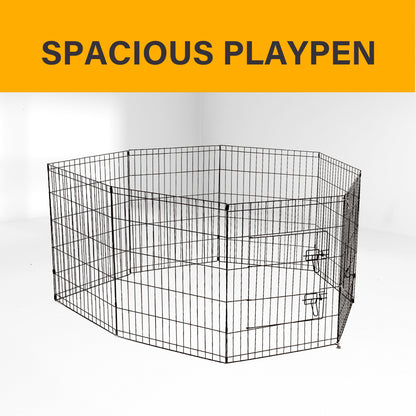 4Paws 8 Panel Playpen Puppy Exercise Fence Cage Enclosure Pets Black All Sizes - 24" - Black - view 4