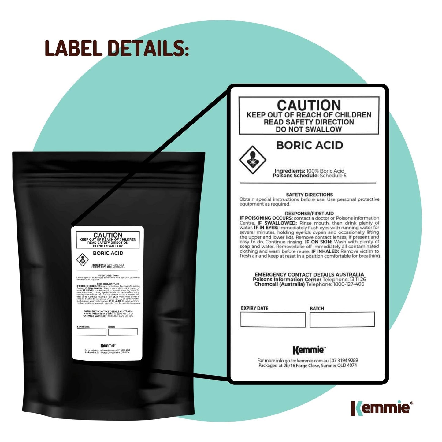 Kemmie 100g Boric Acid Powder 99.9% Pure - Soluble Orthoboric Acid H3BO3 - view 9