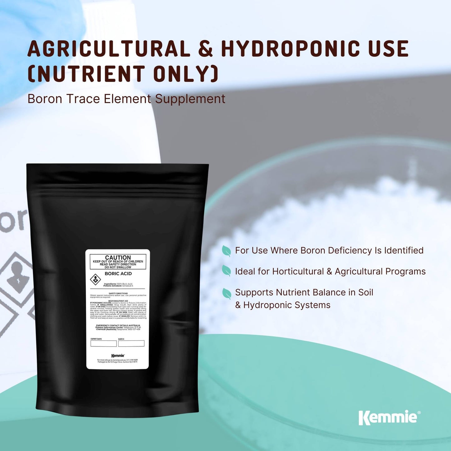 Kemmie 1Kg Boric Acid Powder 99.9% Pure - Soluble Orthoboric Acid H3BO3 - view 4