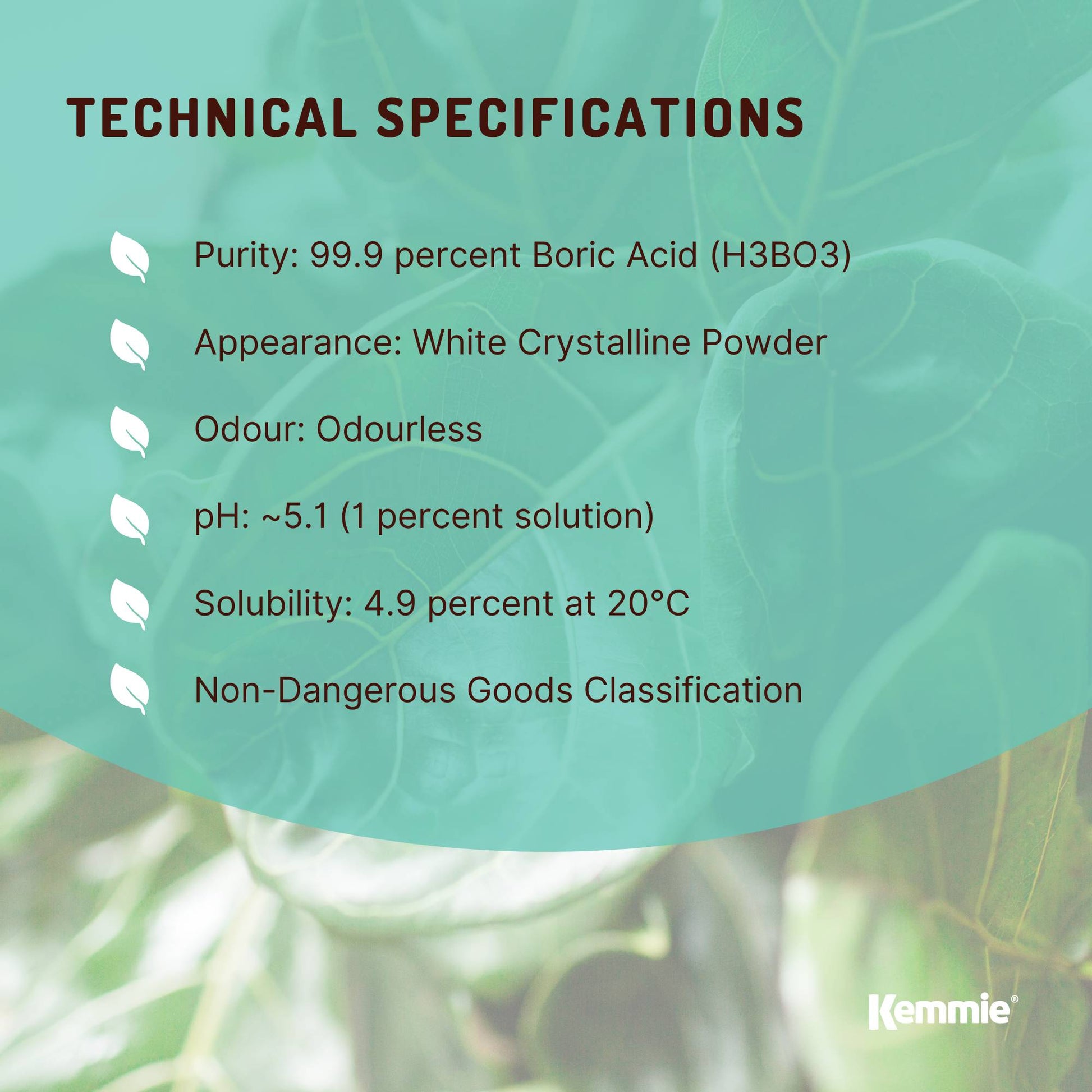 Kemmie 1Kg Boric Acid Powder 99.9% Pure - Soluble Orthoboric Acid H3BO3 - view 5
