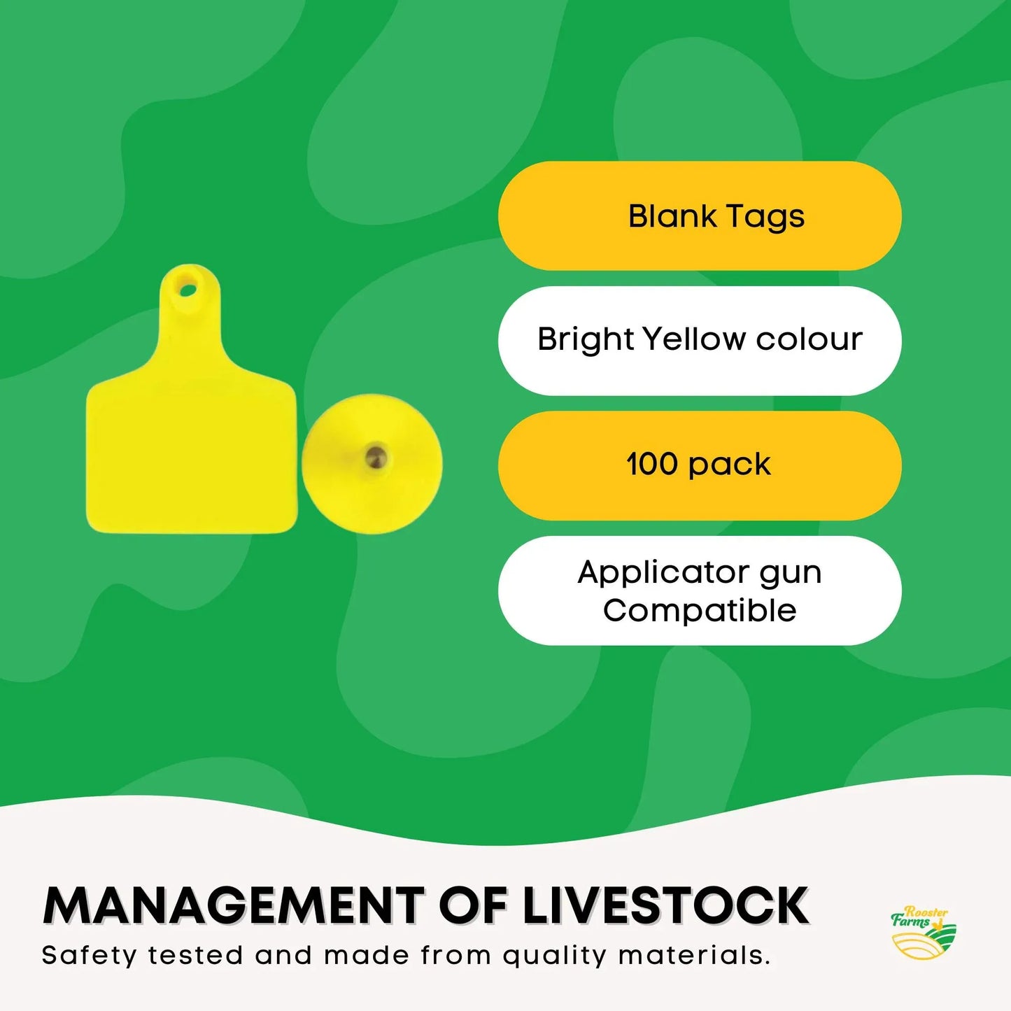 100x Cattle Ear Tags 5x4cm Set - Small Yellow Blank Sheep Pig Livestock Label - view 3