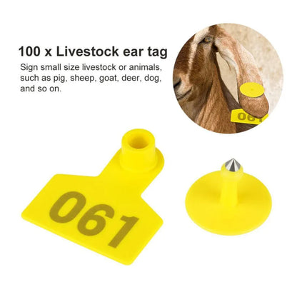 1-100 Cattle Number Ear Tags 5x4cm Set - Small Yellow Pig Goat Livestock Label - view 4