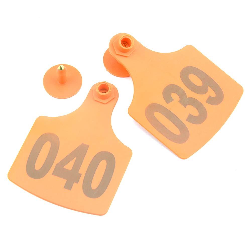 1-100 Cattle Number Ear Tag 6x7cm Set - Medium Orange Cow Sheep Livestock Label - view 2