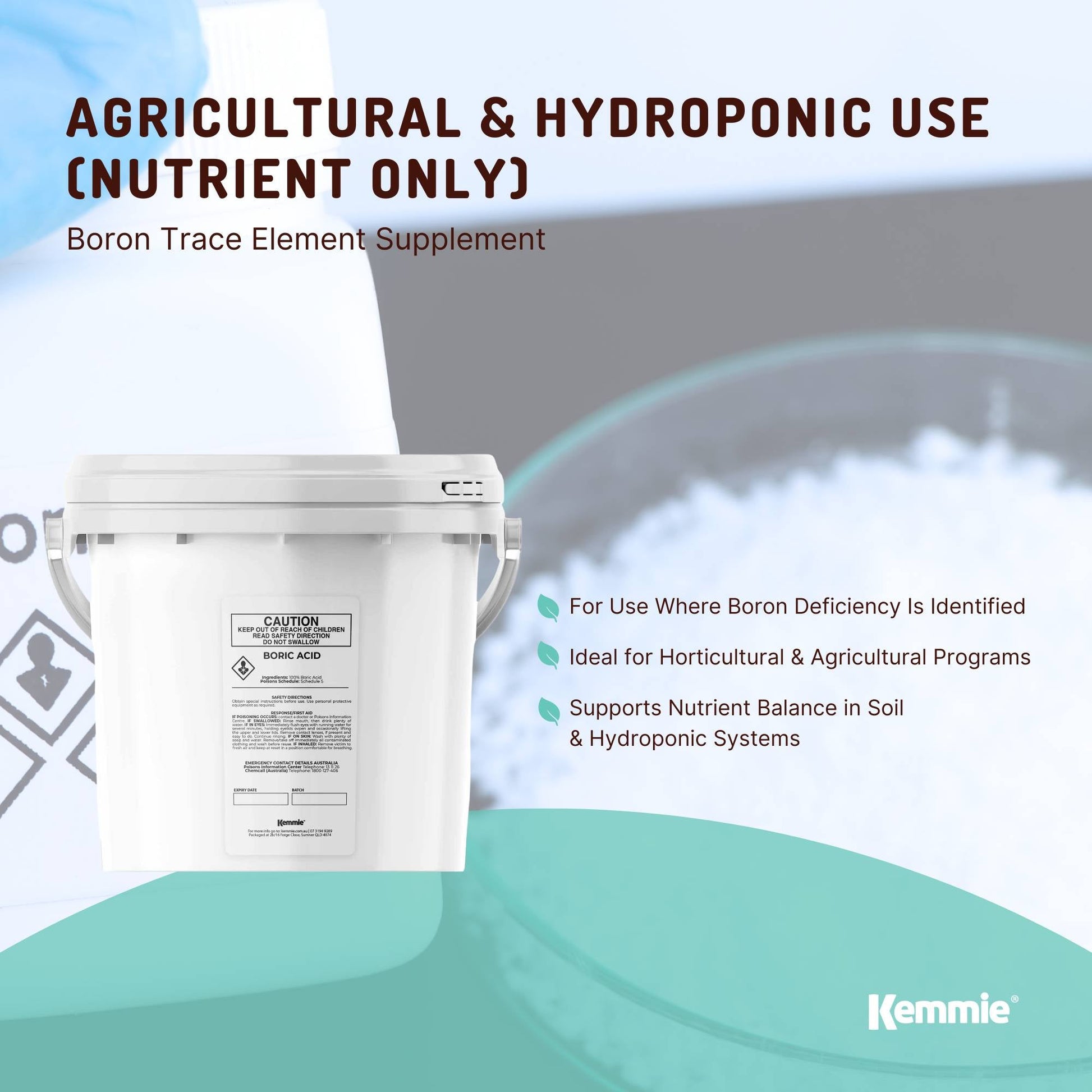 Kemmie 4.9Kg Boric Acid Powder 99.9% Pure Tub - Soluble Orthoboric Acid H3BO3 - view 4
