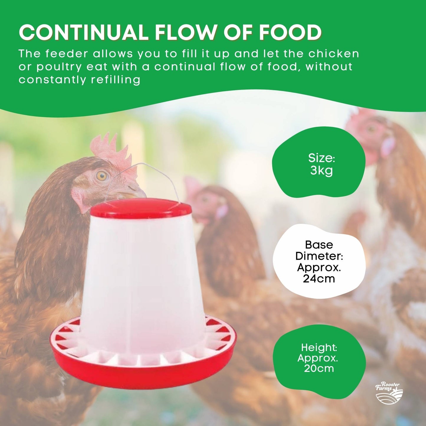 Rooster Farms 3Kg Automatic Chicken Feeder - Poultry Hen Feeding Seed Bucket - view 5