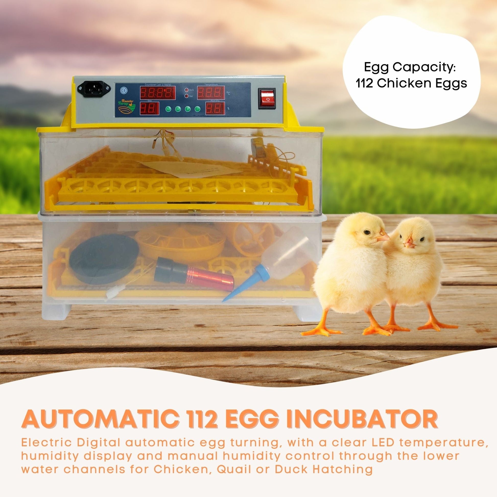 Rooster Farms Electric 112 Egg Incubator + Accessories for Chicken Quail Duck - view 2