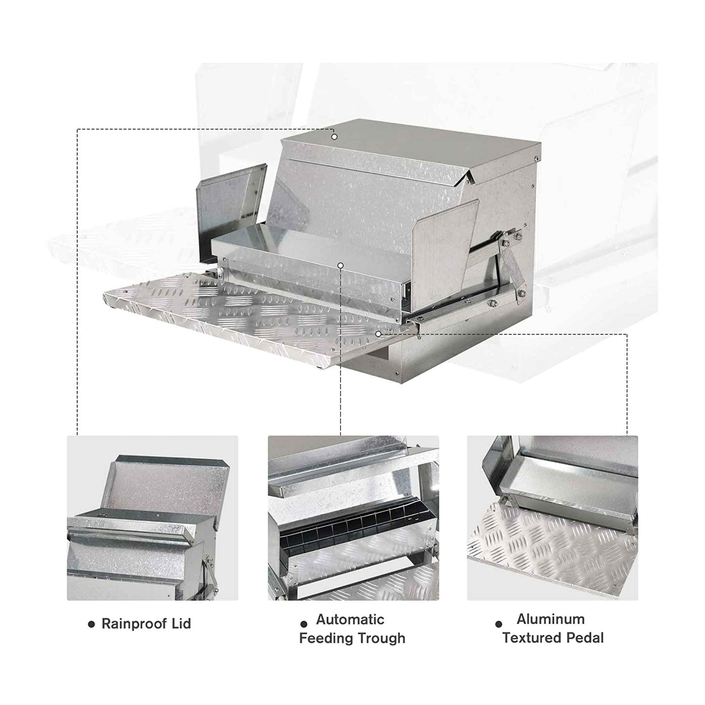 9kg Automatic Chook Chicken Feeder Poultry Auto Treadle Aluminium Metal Feeders - view 4