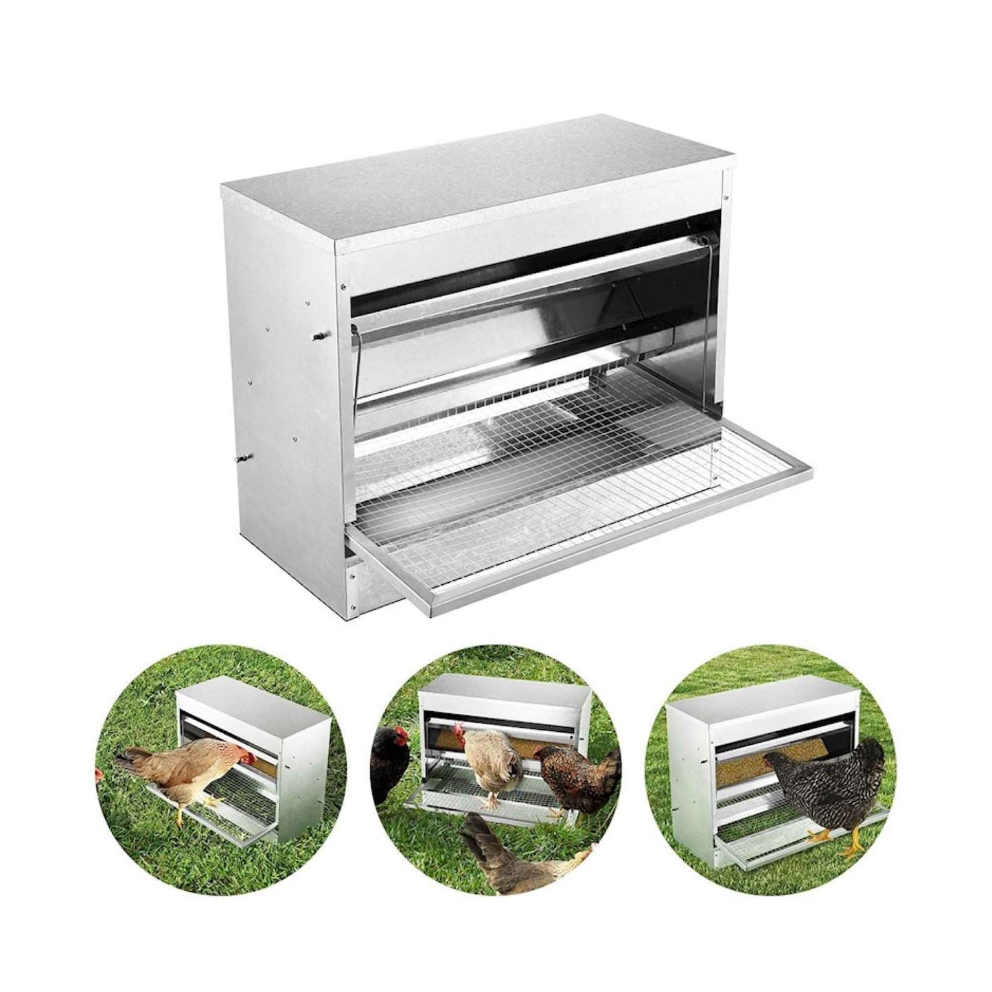 10kg Automatic Chook Chicken Feeder Poultry Auto Treadle Galvanised Metal Coop - view 2