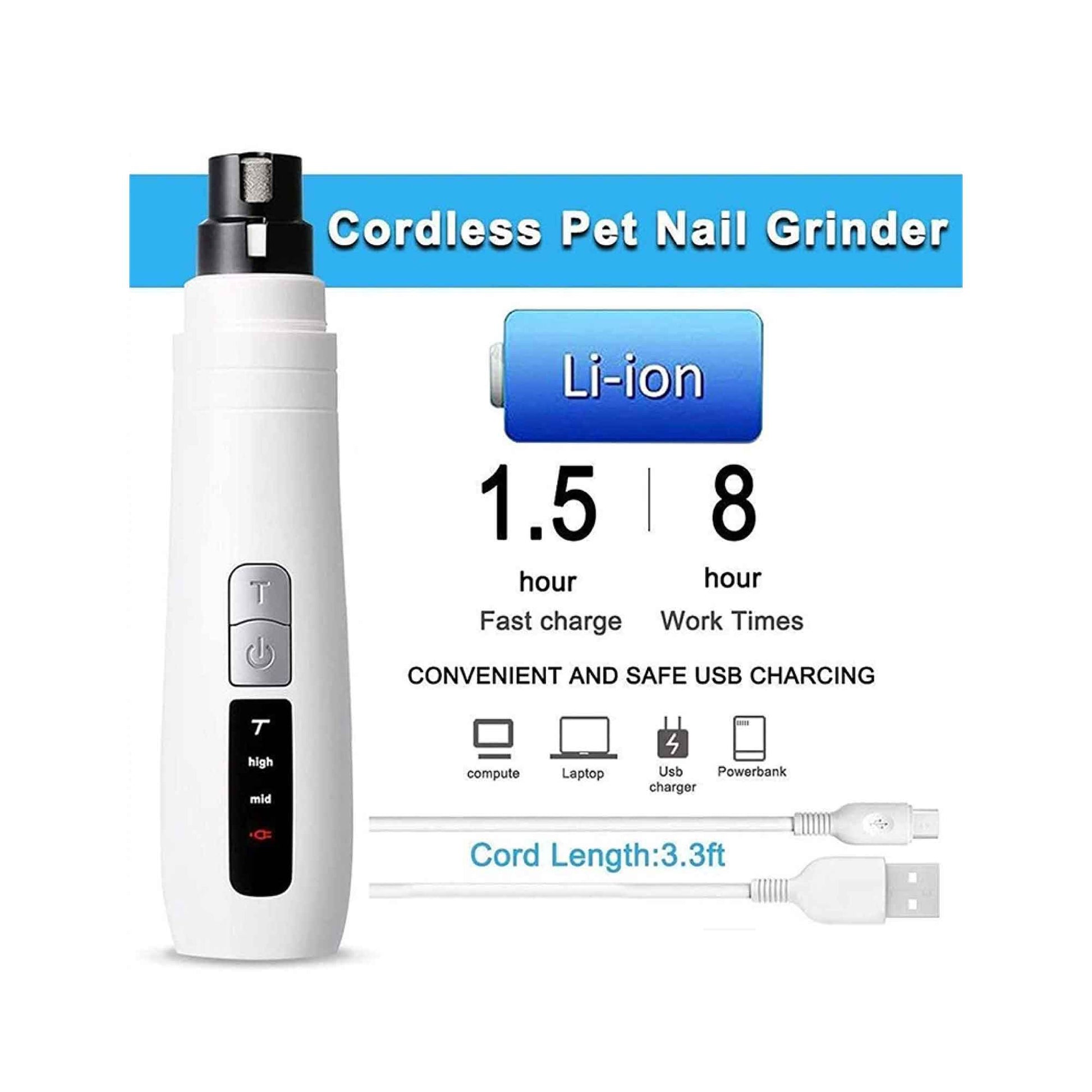 Pet Nail Grinder Dog Cat Electric Trimmer Turbo USB Rechargeable Claw Filer N9 - view 3