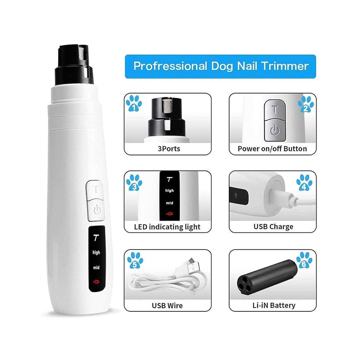 Pet Nail Grinder Dog Cat Electric Trimmer Turbo USB Rechargeable Claw Filer N9 - view 4
