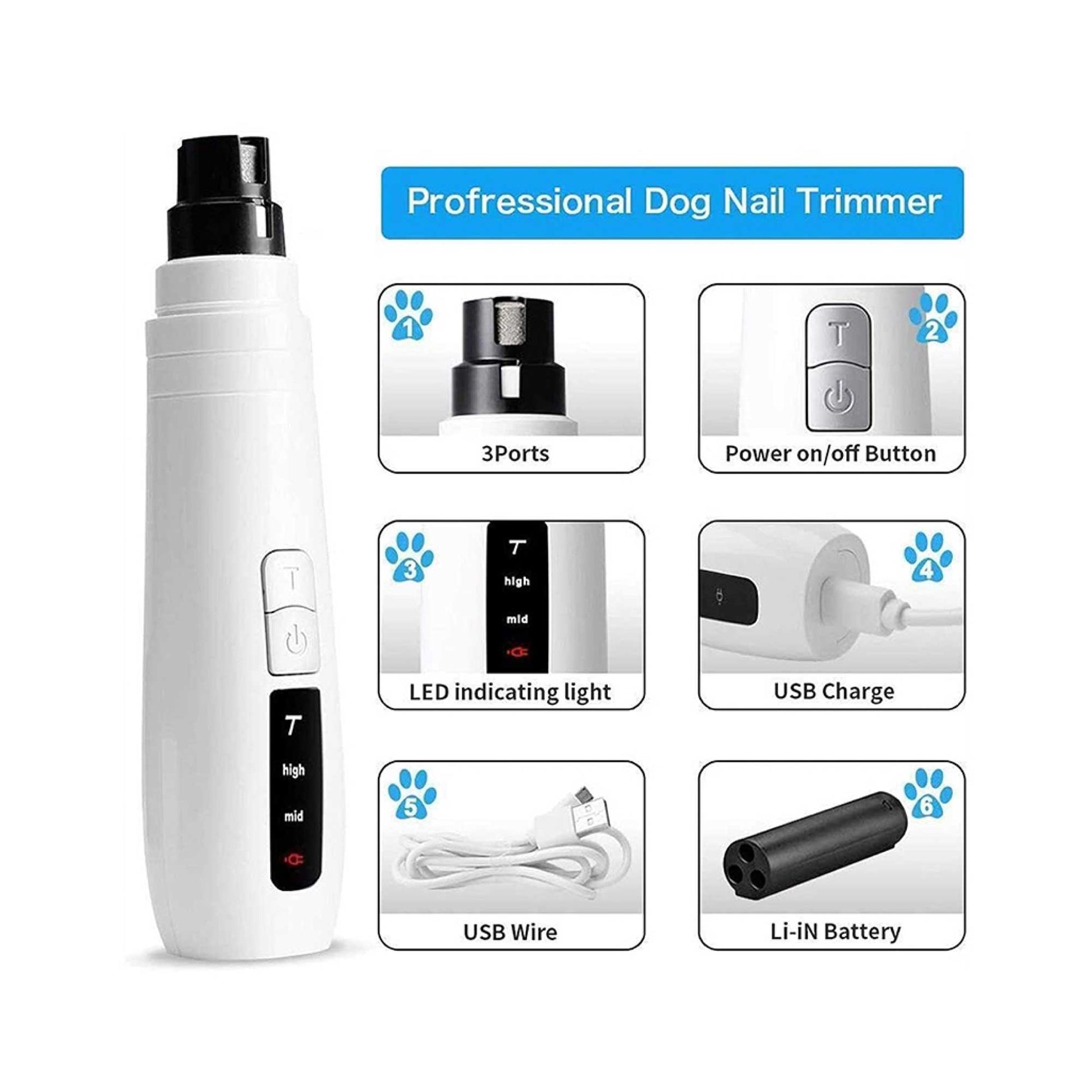 Pet Nail Grinder Dog Cat Electric Trimmer Turbo USB Rechargeable Claw Filer N9 - view 4