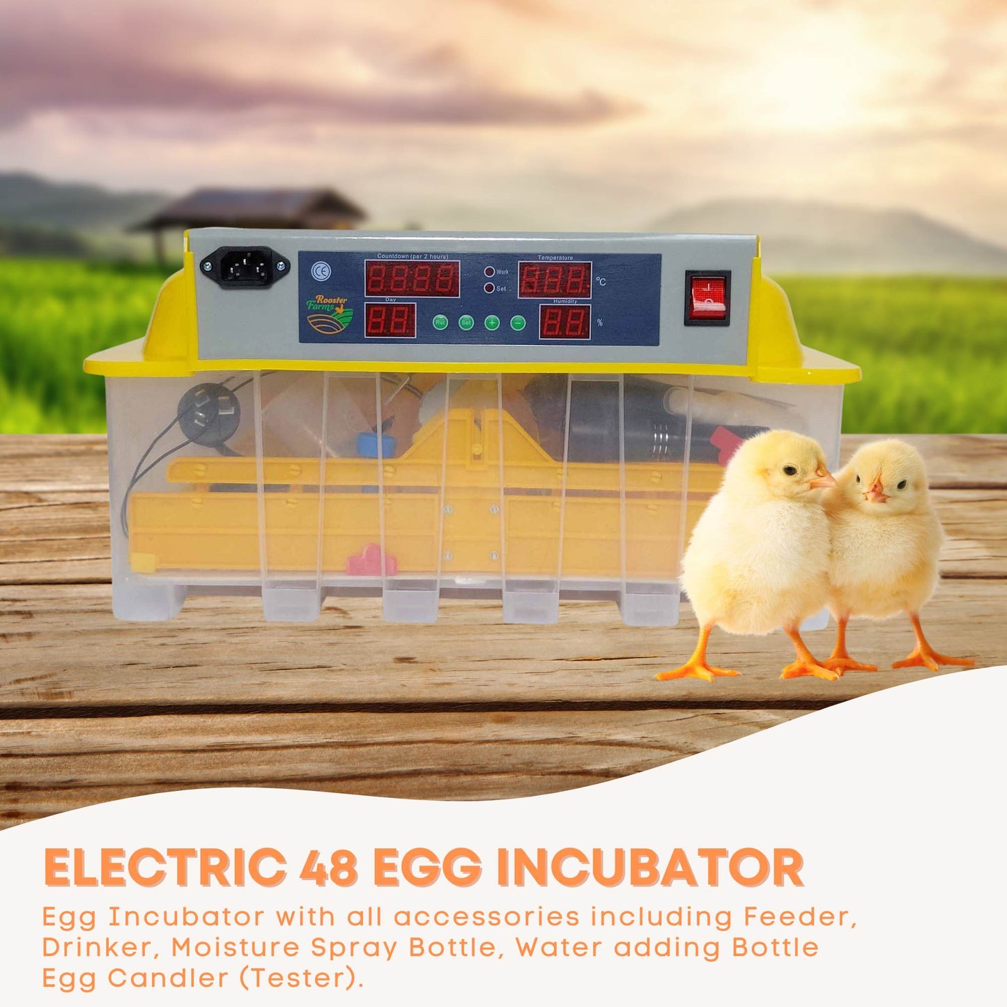 Rooster Farms Electric 48 Egg Incubator + Accessories for Chicken Quail Duck - view 2