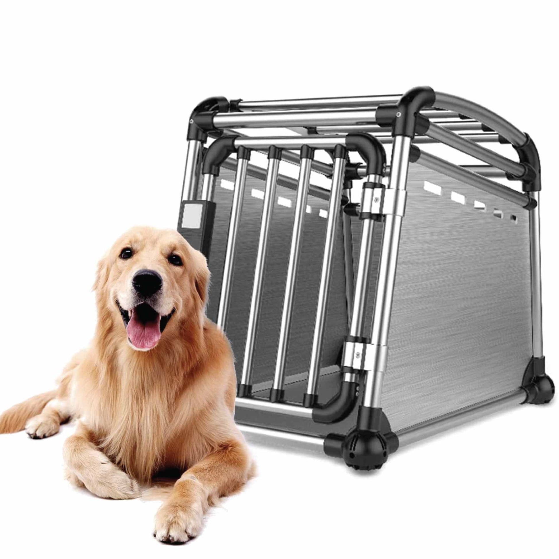 Aluminium Dog Travel Crate 56x65x77cm - Medium Pet Car Transport Cage Kennel Box - view 4