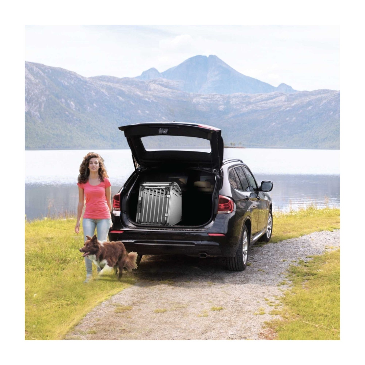 Aluminium Dog Travel Crate 56x65x77cm - Medium Pet Car Transport Cage Kennel Box - view 7
