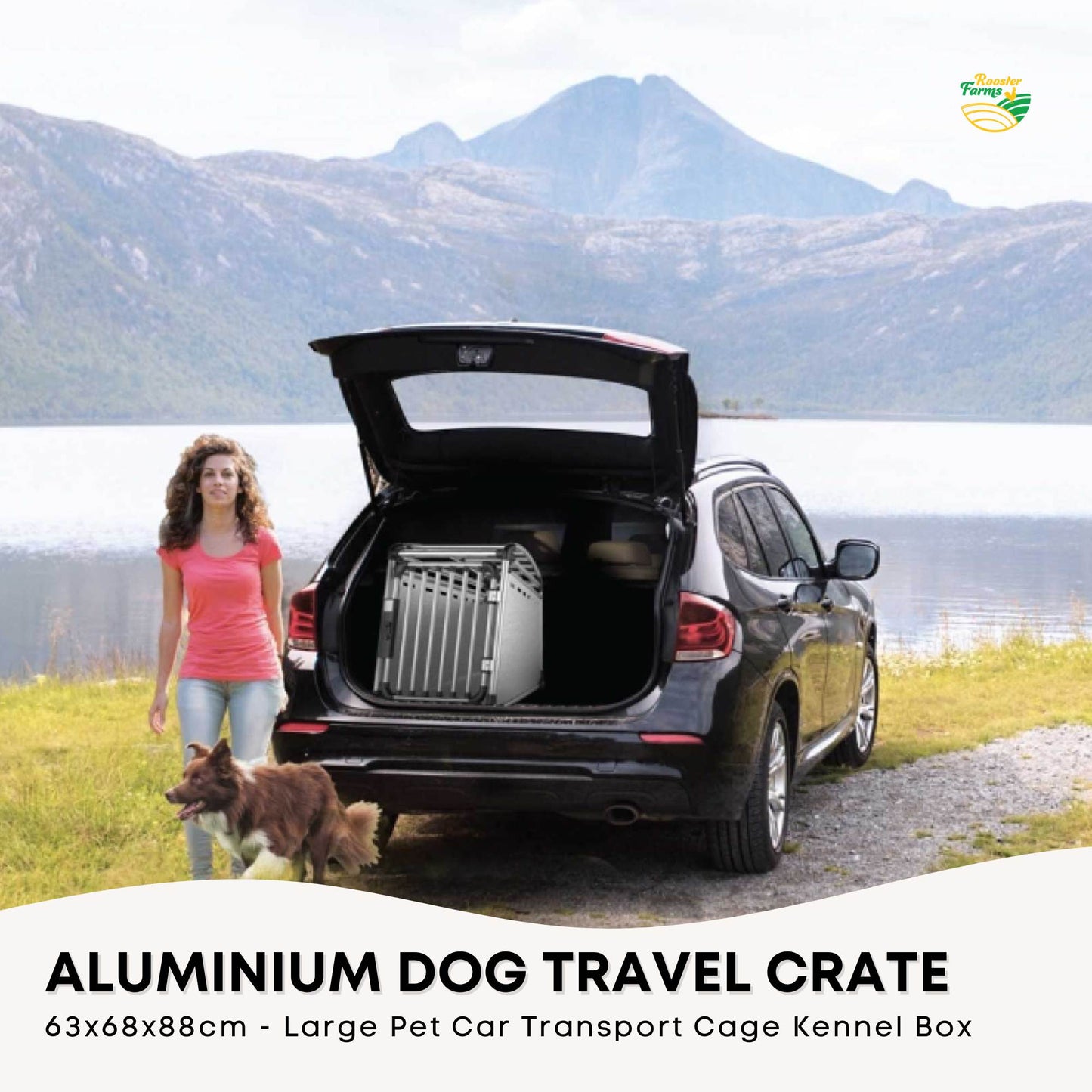 Aluminium Dog Travel Crate 63x68x88cm - Large Pet Car Transport Cage Kennel Box - view 2