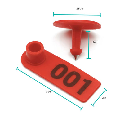 1-100 Cattle Number Ear Tag 5x2cm Set - Mini Red Cow Sheep Pig Livestock Label - view 3