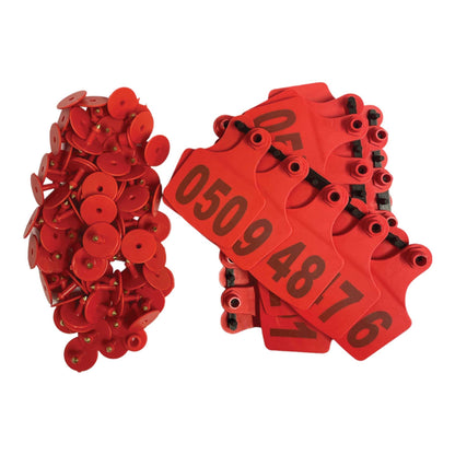 1-100 Cattle Number Ear Tags 7.5x10cm Set - XL Red Cow Sheep Livestock Labels - view 2