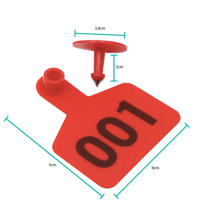 1-100 Cattle Number Ear Tags 5x4cm Set - Small Red Pig Goat Livestock Label - view 3