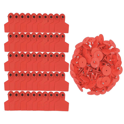 100x Cattle Ear Tags Set - 6x7cm Medium Red Blank Cow Pig Sheep Livestock Label - view 2