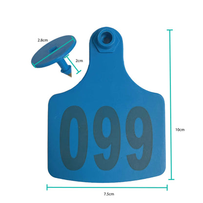1-100 Cattle Number Ear Tags 7.5x10cm Set - XL Blue Cow Sheep Livestock Labels - view 2