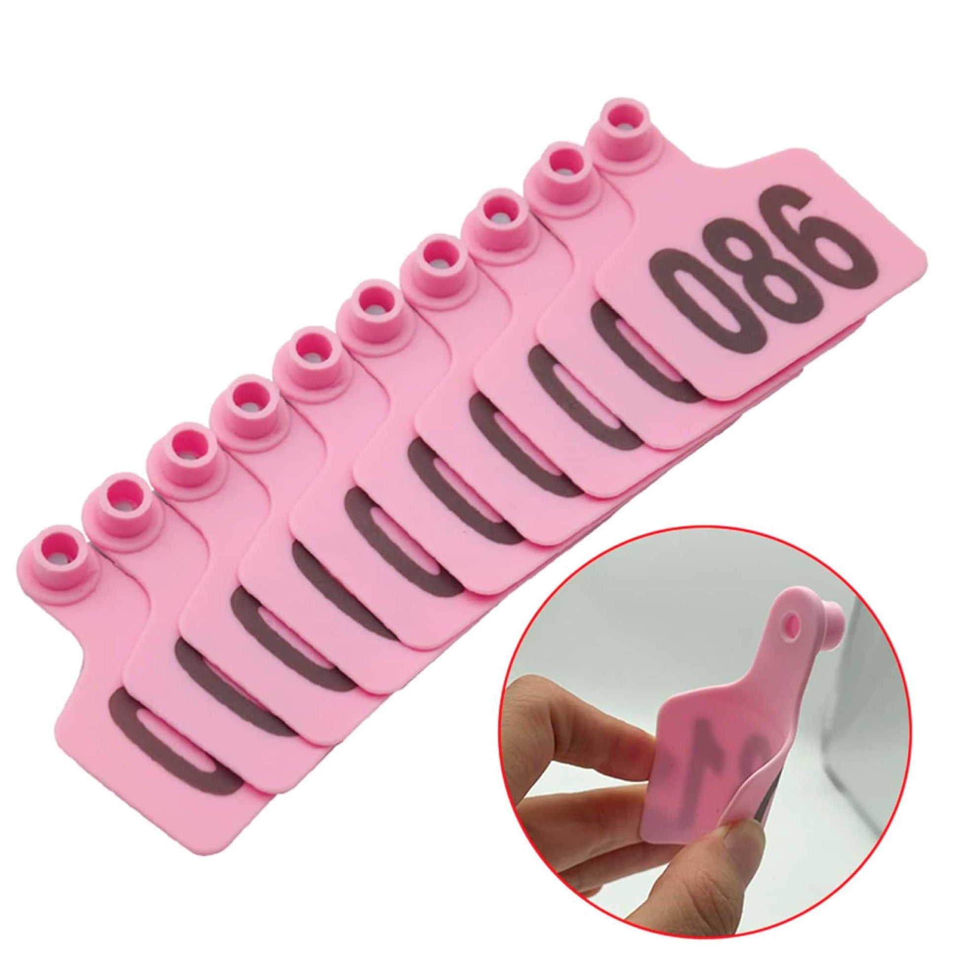 1-100 Cattle Number Ear Tag 6x7cm Set - Medium Pink Cow Sheep Livestock Label - view 2