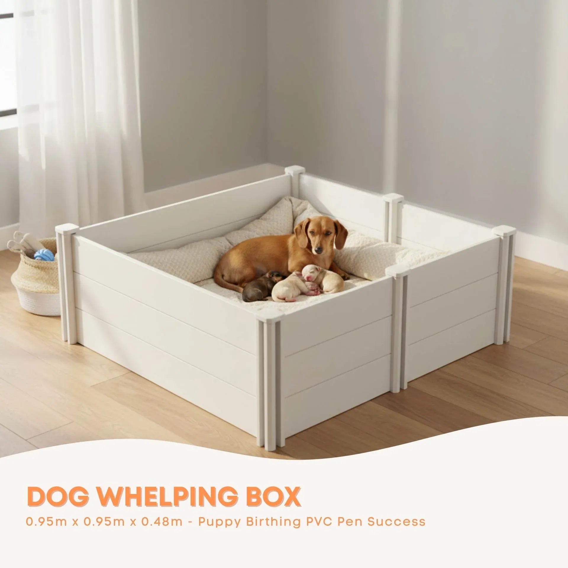 Rooster Farms 0.95m PVC Dog Whelping Box Puppy Birthing Pen - Anti-Crush Rail - view 2