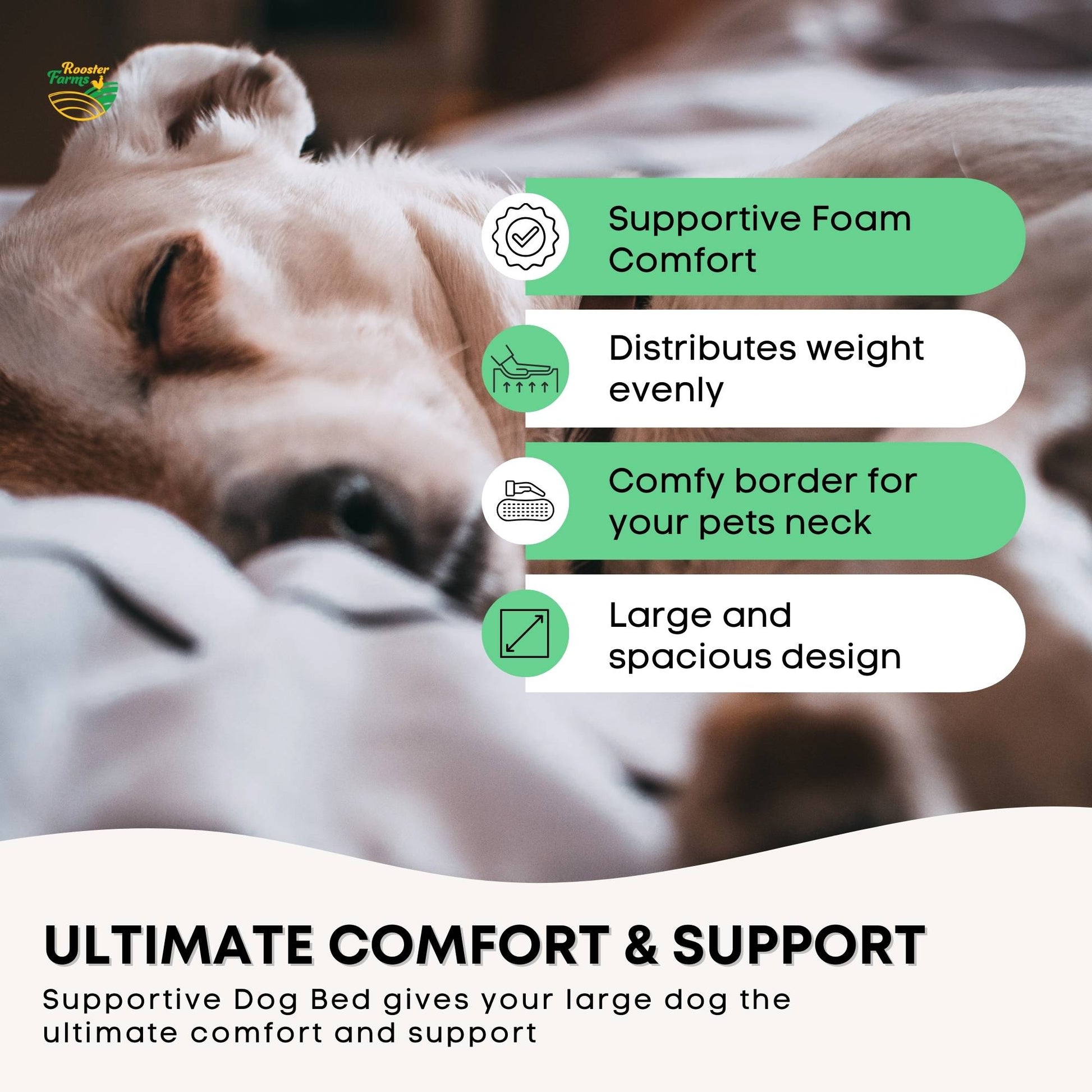 Rooster Farms Supportive Dog Bed XL Grey - Egg Crate Foam Waterproof Mattress - view 3
