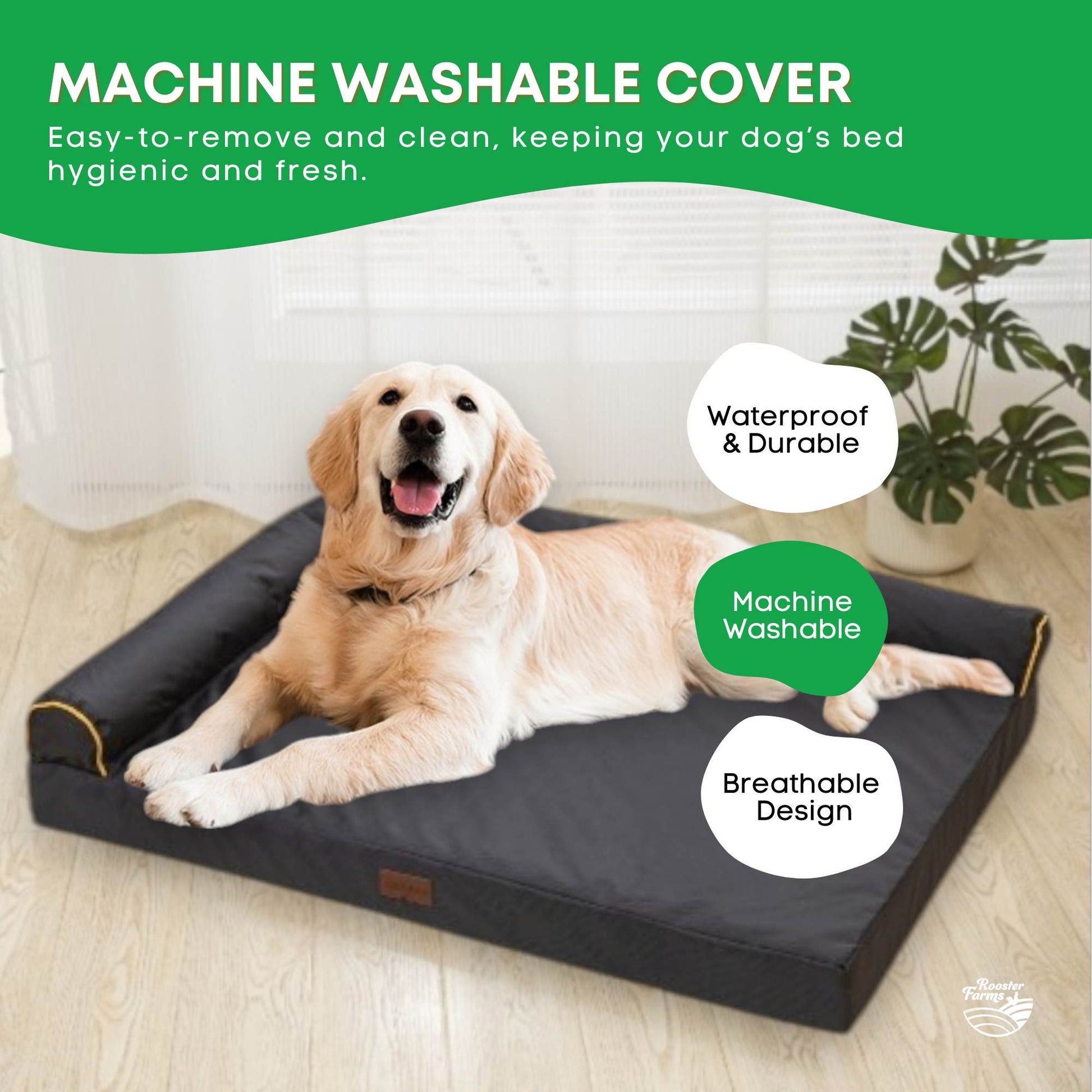 Rooster Farms Supportive Dog Bed XL Grey - Egg Crate Foam Waterproof Mattress - view 6