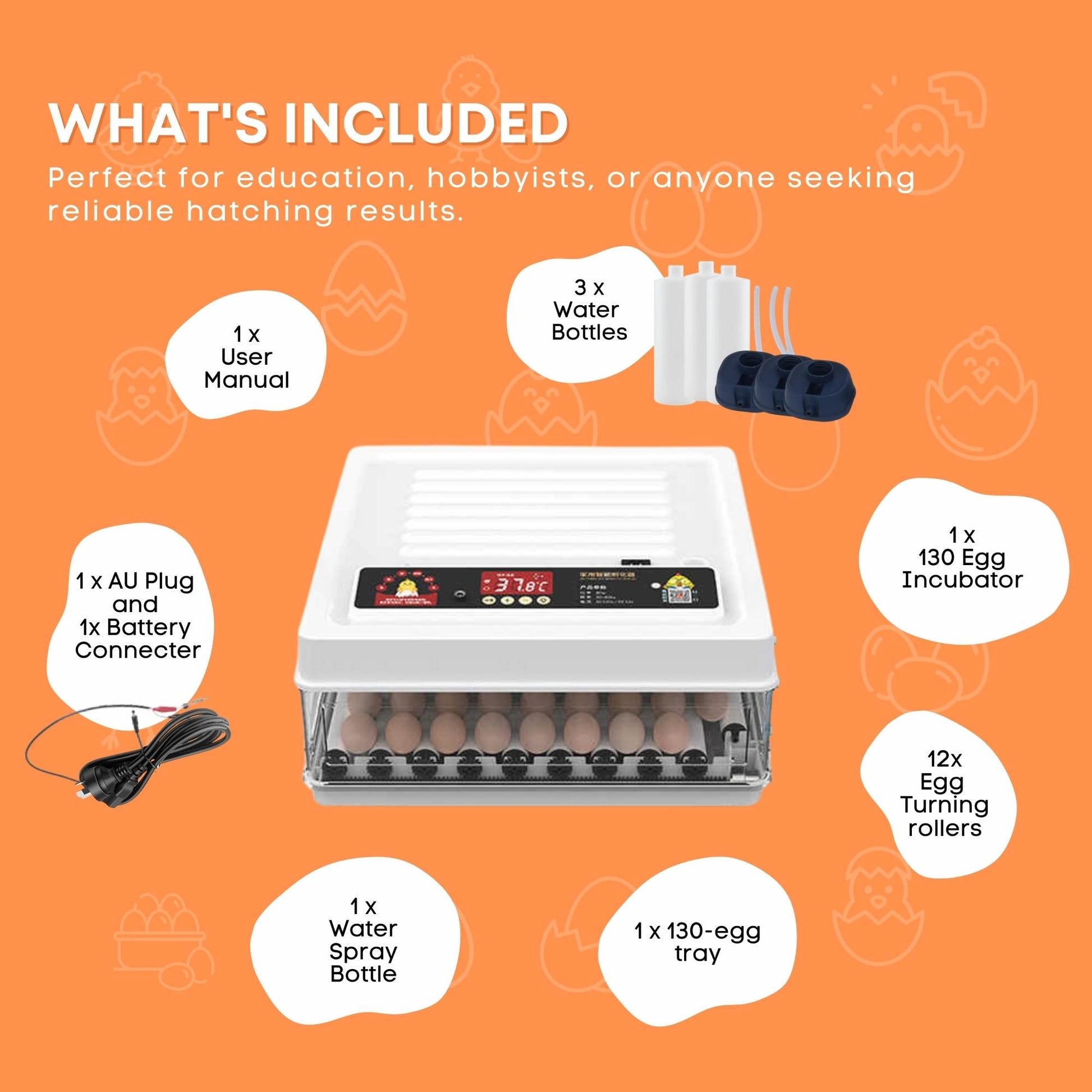 Automatic 130 Egg Incubator - Electric Digital Turning Chicken Quail Duck Hatching - view 8