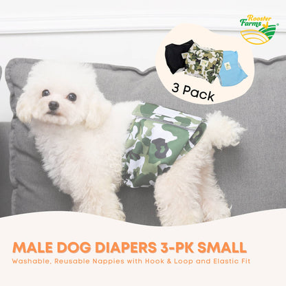 Rooster Farms Male Dog Diapers Small 3Pk - Washable Reusable Nappies Hook/Loop - view 3