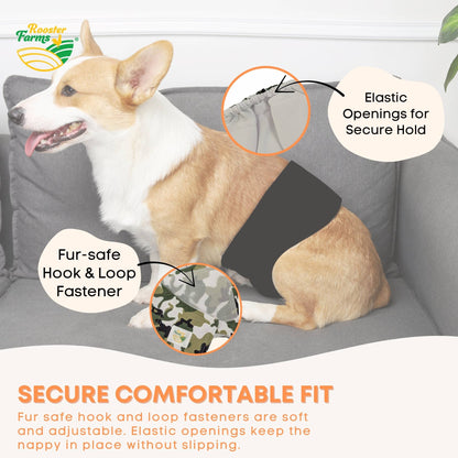 Rooster Farms Male Dog Diapers Large 3Pk - Washable Reusable Nappies Hook/Loop - view 4