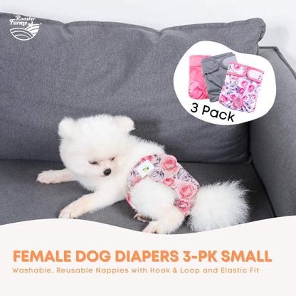 Rooster Farms Female Dog Diapers Small 3Pk - Washable Reusable Nappies Hook/Loop - view 2