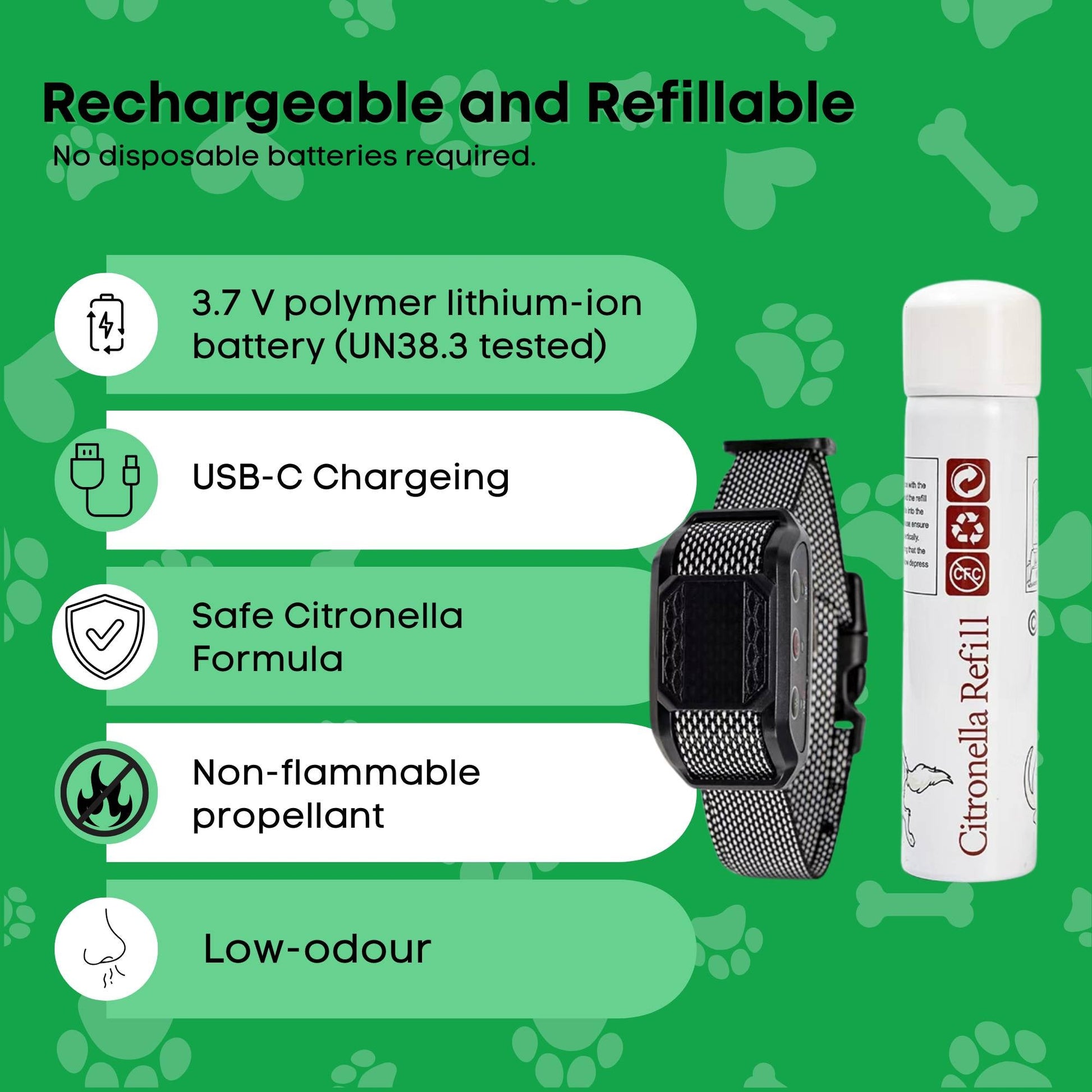Rooster Farms Dog Bark Training Collar Citronella + Sound Rechargeable Automatic - view 3