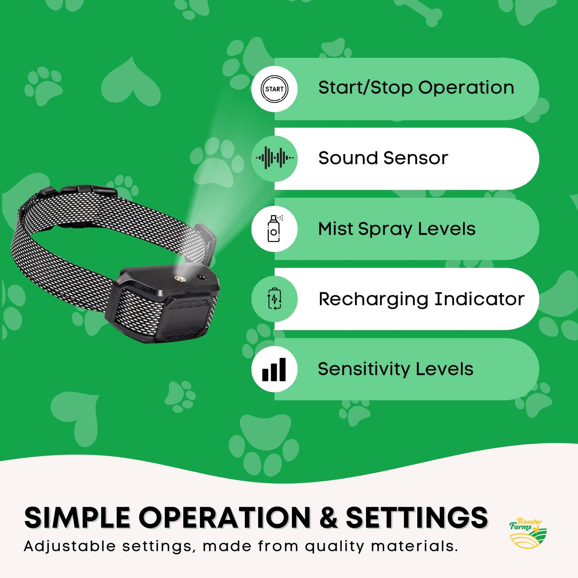 Rooster Farms Dog Bark Training Collar Citronella + Sound Rechargeable Automatic - view 5