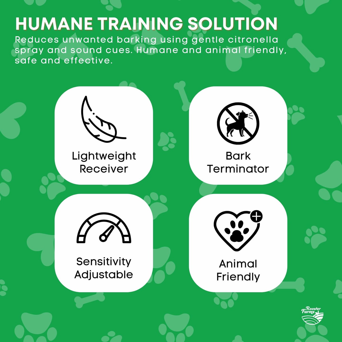 Rooster Farms Dog Bark Training Collar Citronella + Sound Rechargeable Automatic - view 7