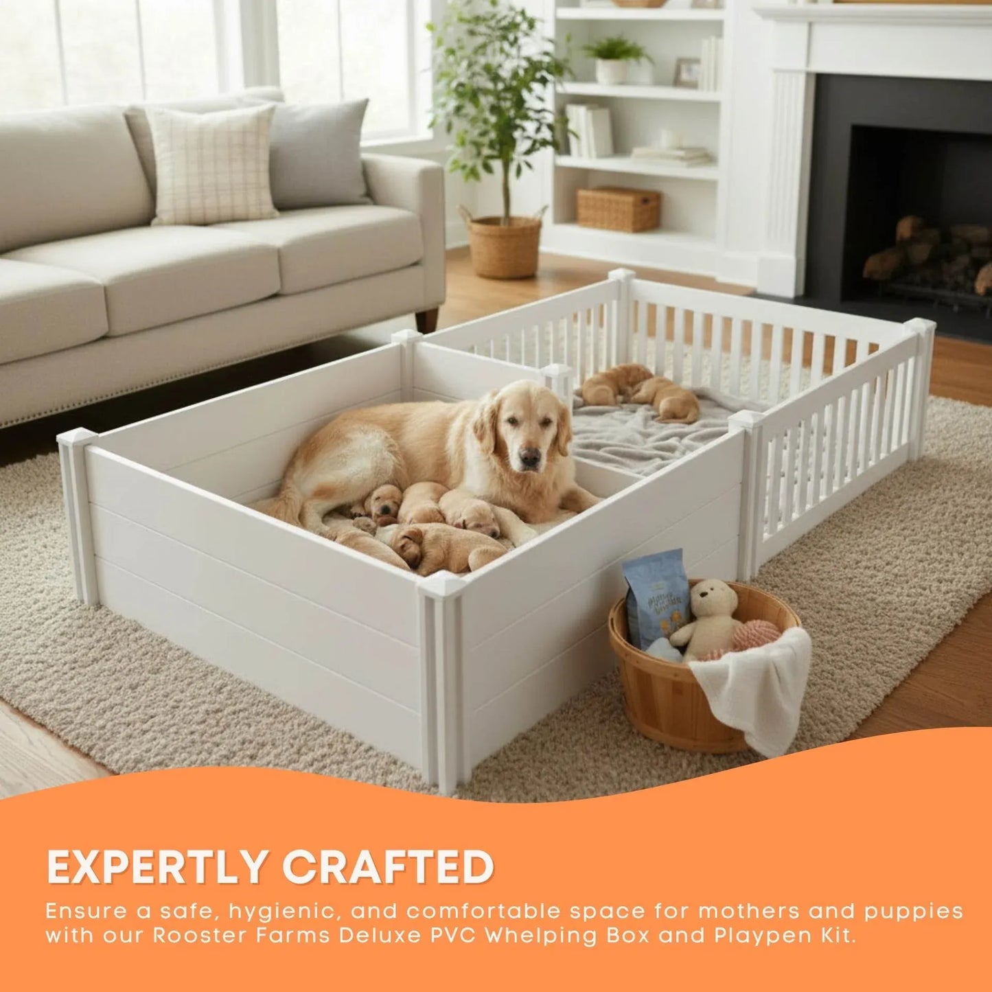 Rooster Farms 2.3m x 1.15m PVC Dog Whelping Box + Playpen Kit - Anti-Crush Rail - view 3