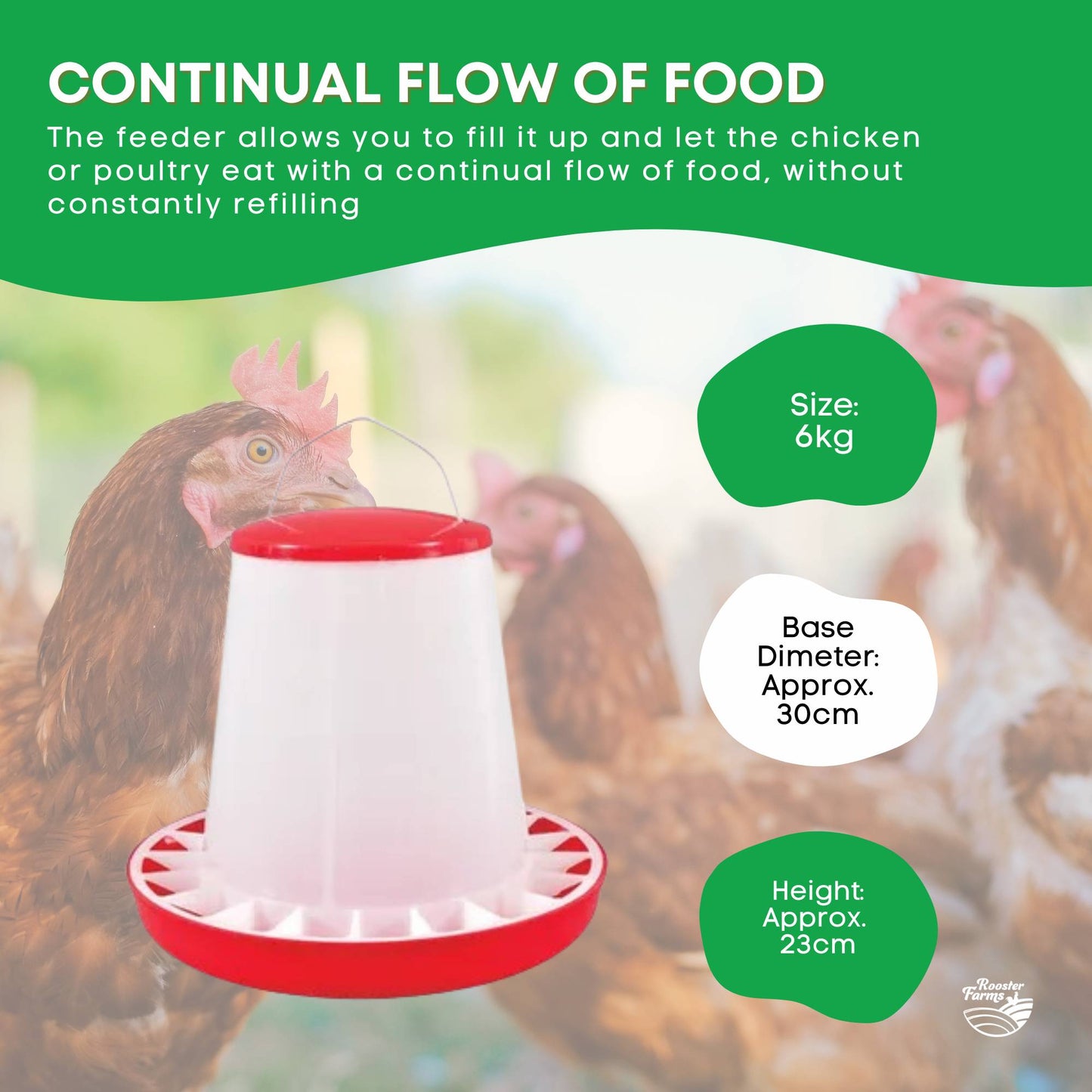 Rooster Farms 6Kg Automatic Chicken Feeder - Poultry Hen Feeding Seed Bucket - view 5