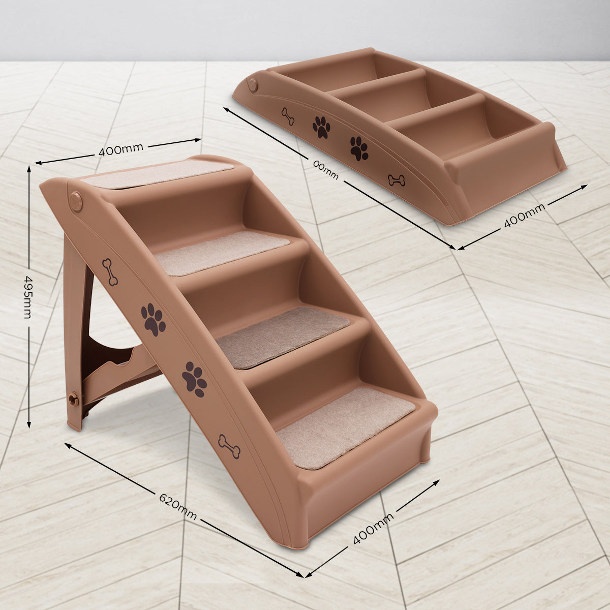 Furtastic 50cm Foldable Step Ladder Stairs - Brown - view 4