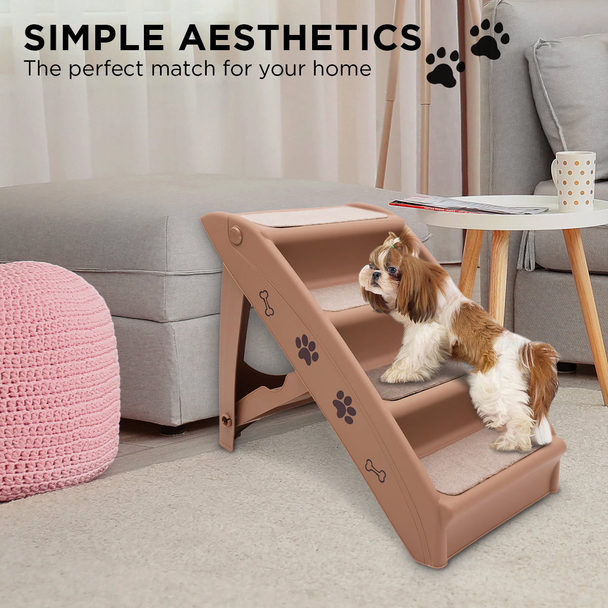 Furtastic 50cm Foldable Step Ladder Stairs - Brown - view 5