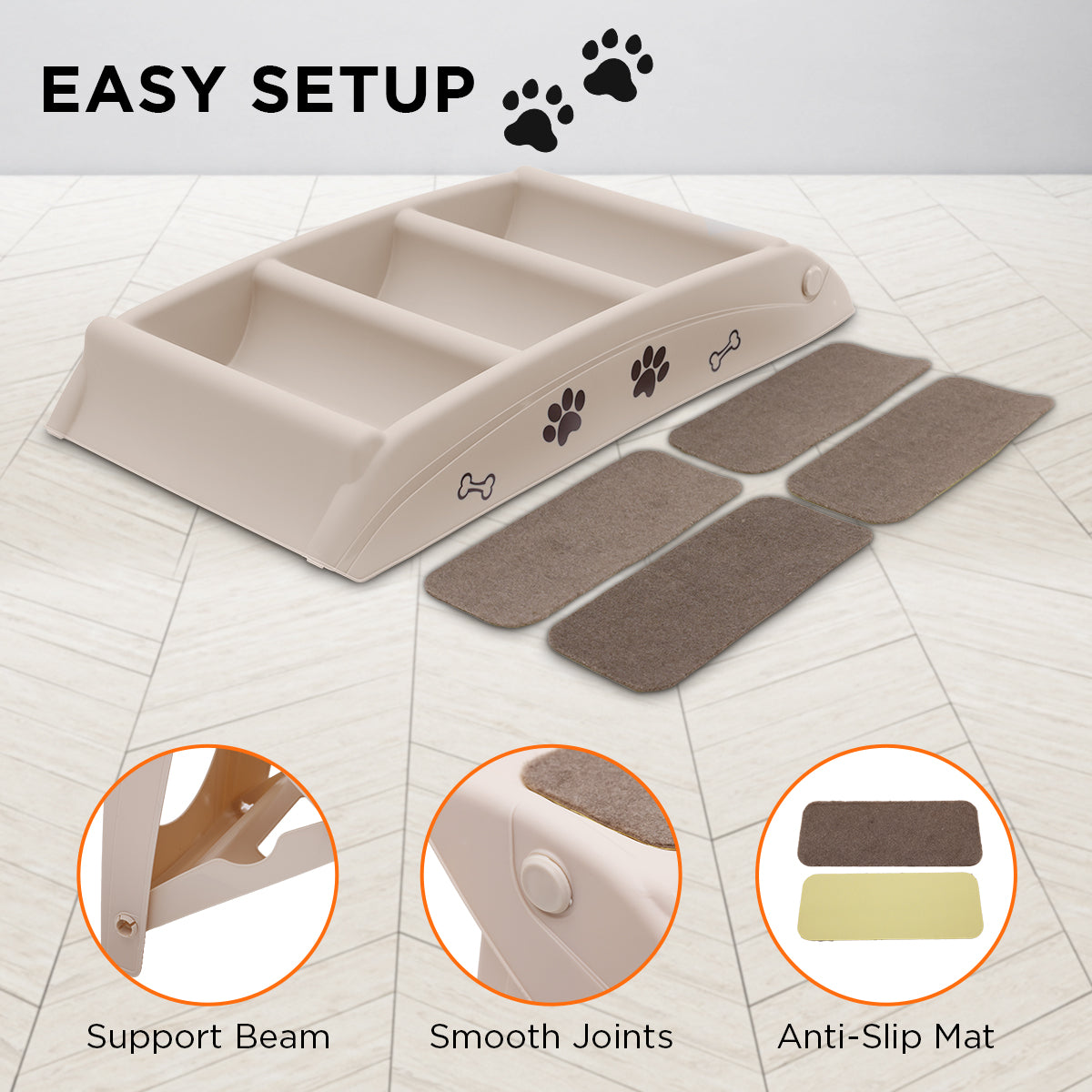 Furtastic Foldable Pet Stairs In White - 50cm Dog Ladder Cat Ramp - view 6