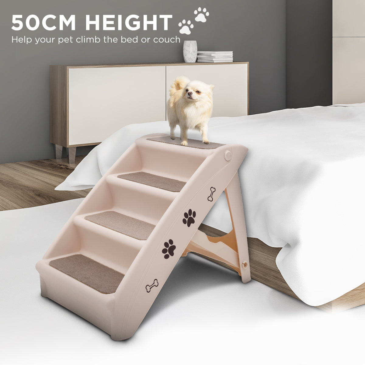 Furtastic Foldable Pet Stairs In White - 50cm Dog Ladder Cat Ramp - view 9