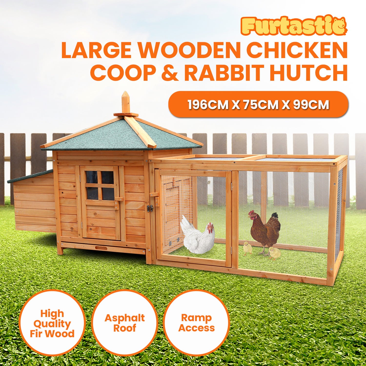 Furtastic Large Wooden Chicken Coop Rabbit Hutch Nesting Box Fir Wood - view 2
