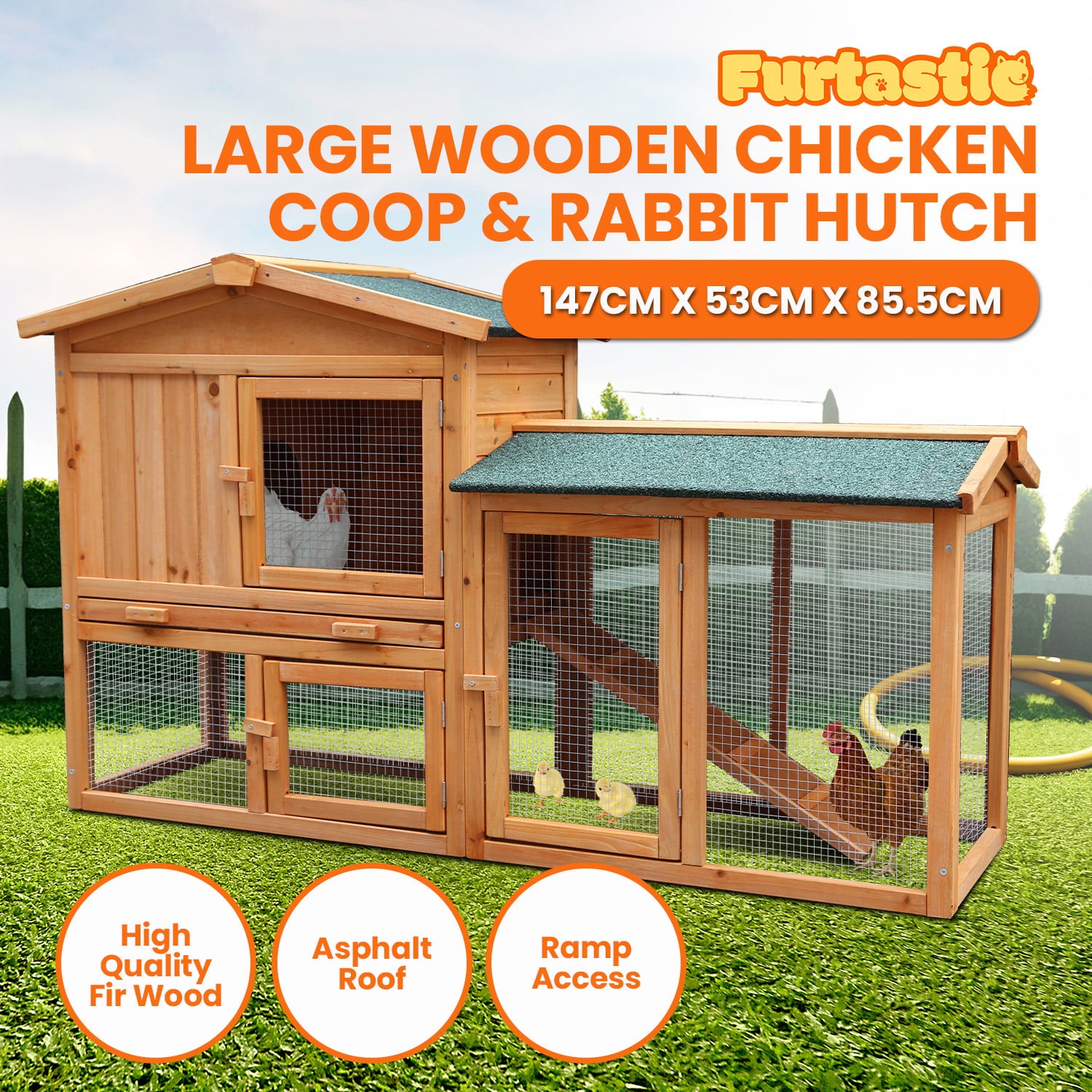 Furtastic Large Wooden Chicken Coop & Rabbit Hutch With Ramp - view 2