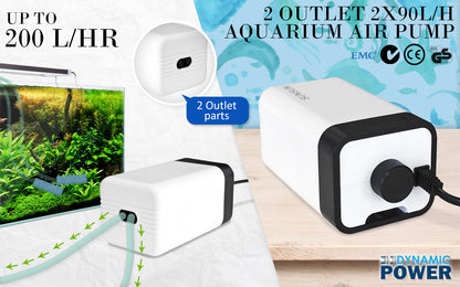 Aquarium Air Pump Oxygen Hydroponic 2 Outlet 180L/H 4W - view 2