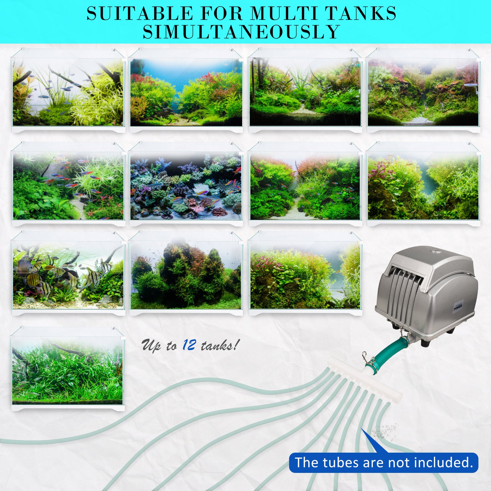 Aquarium Air Pump Oxygen Hydroponic 12 Outlet 4500L/H 65W - view 4