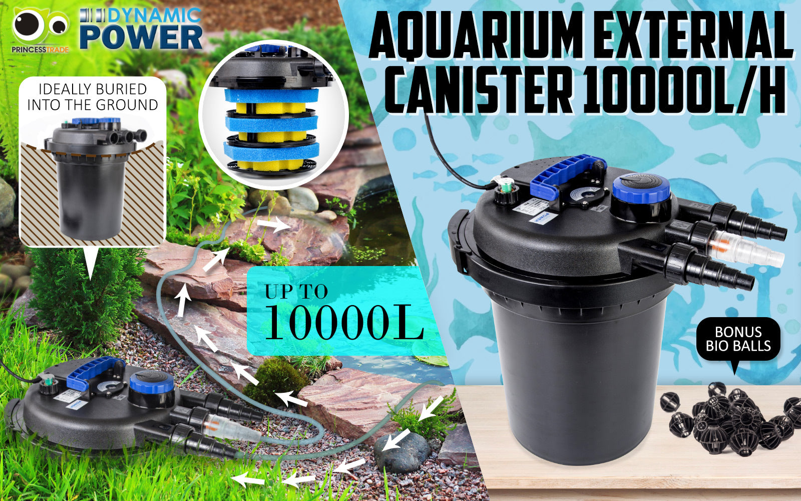 Combo Aquarium Garden Filter 10000L/H + Submersible Water Pump 10000L/H - view 2