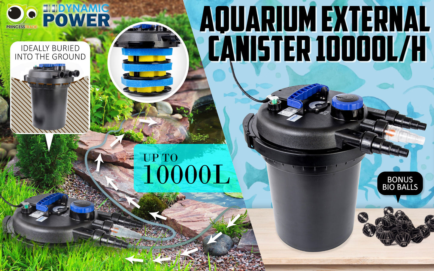 Combo Aquarium Garden Filter 10000L/H + Submersible Water Pump 16000L/H - view 2